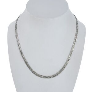 Braided Flat Herringbone Necklace | Vintage Italy V Star Sterling Silver | 18"